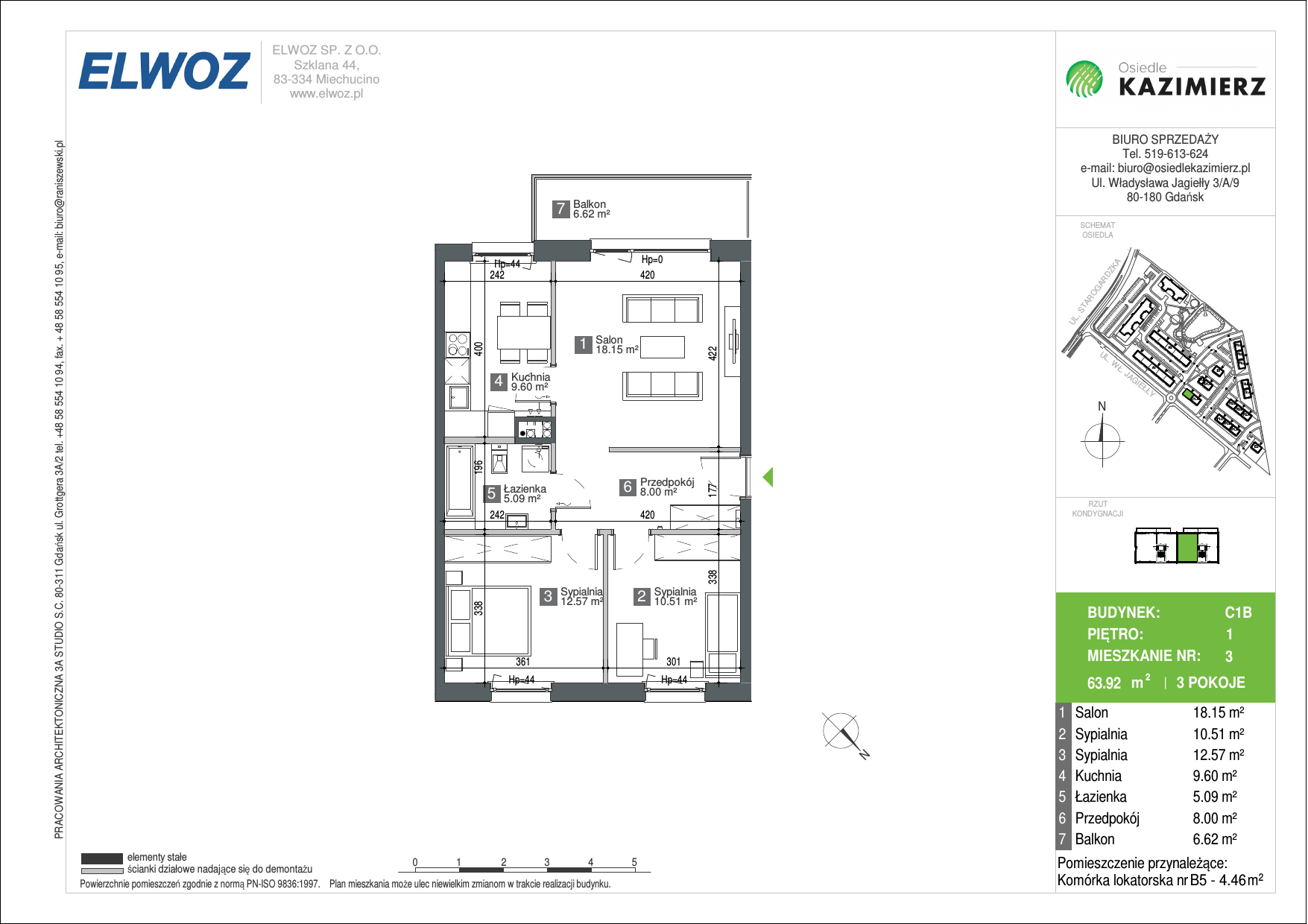 Mieszkanie 63,84 m², piętro 1, oferta nr C1B_3, Osiedle Kazimierz, Gdańsk, Orunia Górna-Gdańsk Południe, Maćkowy, ul. Władysława Jagiełły-idx